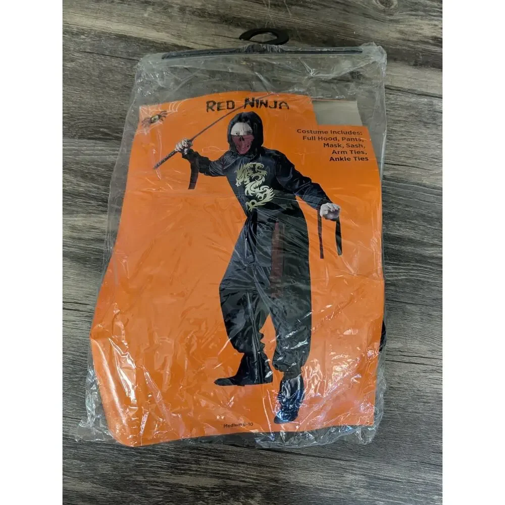 Deadly Red Ninja Halloween Costume Cosplay Boys Size M 8-10